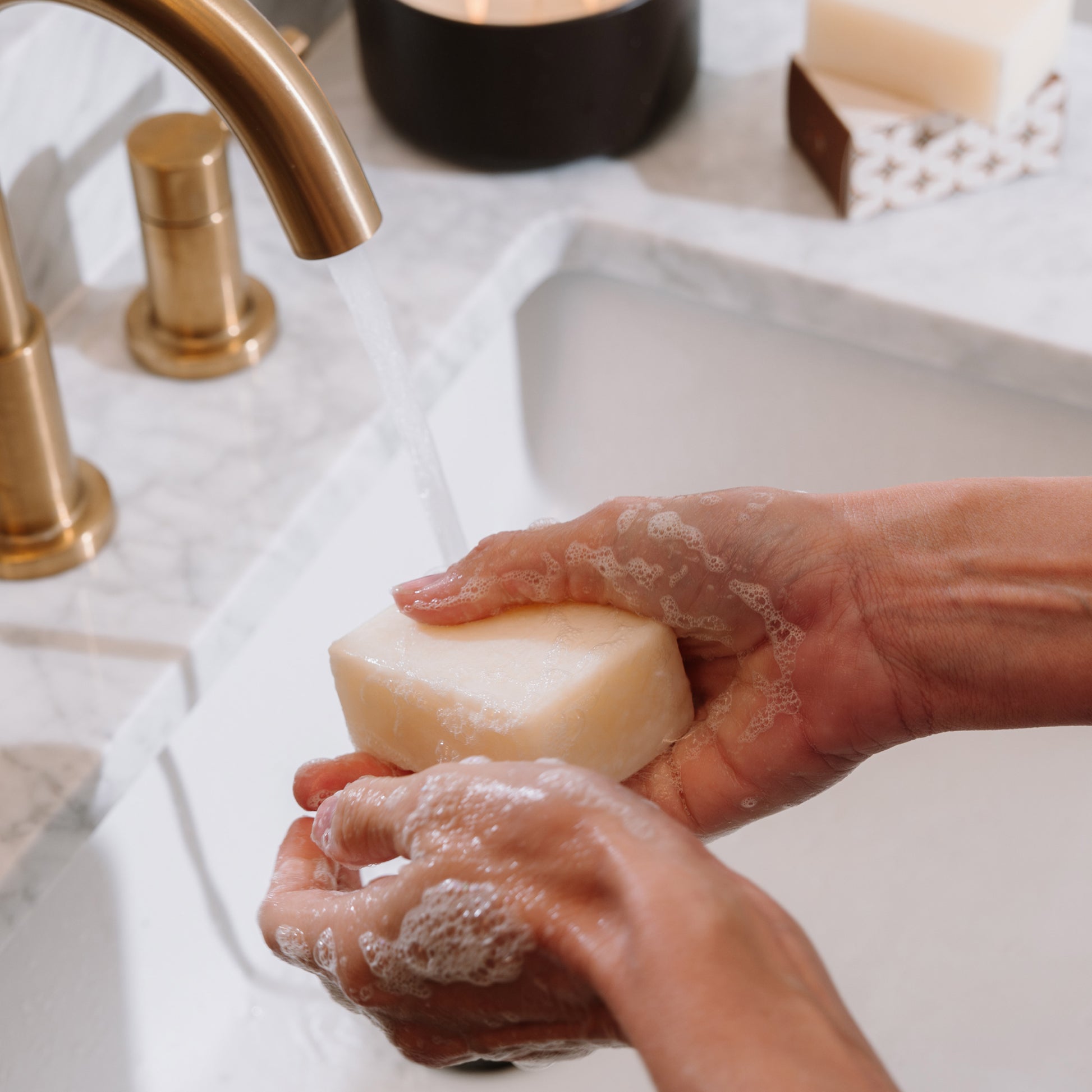acela body bar soap hand washing at sink