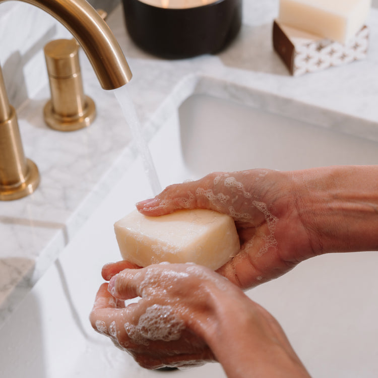 acela body bar soap hand washing at sink